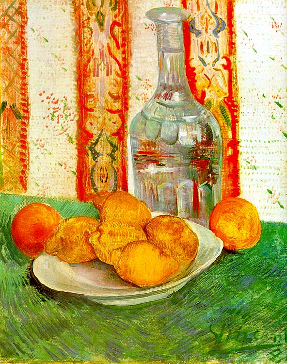 Still Life with a Bottle and Lemons on a Plate